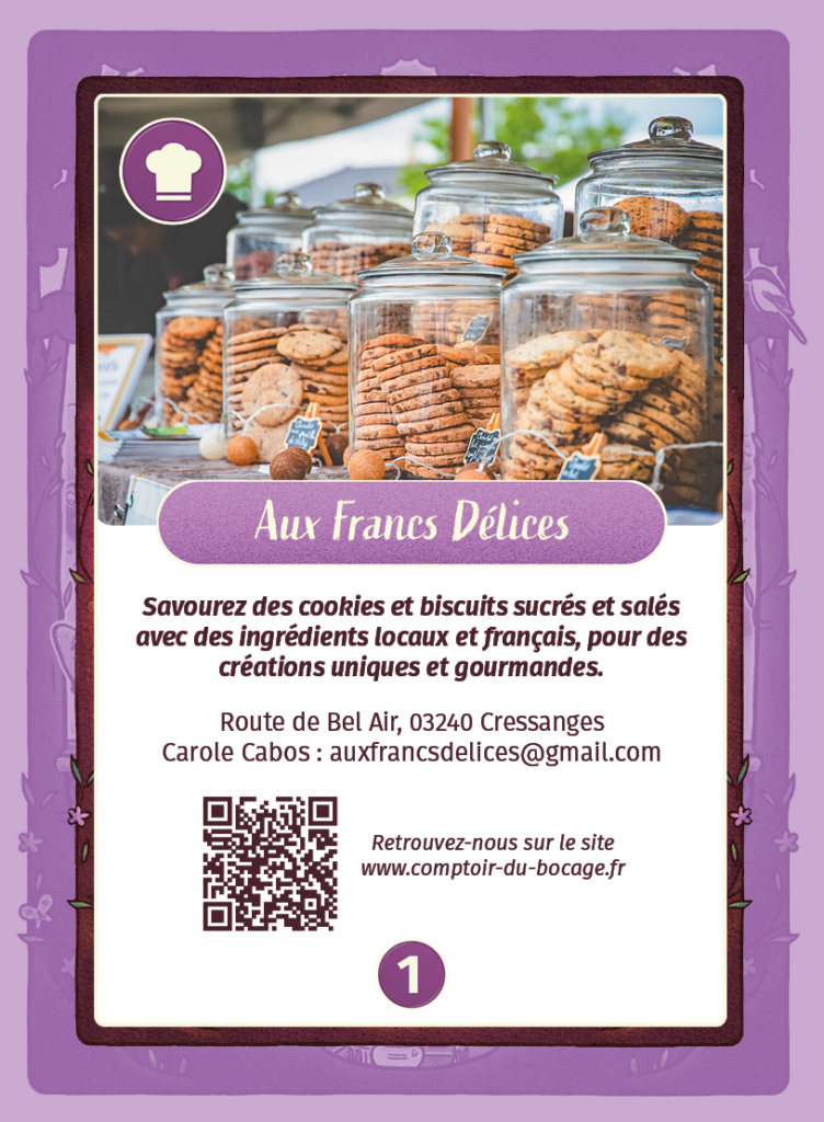 Aux francs délices - Carte jeu Comptoir du Bocage