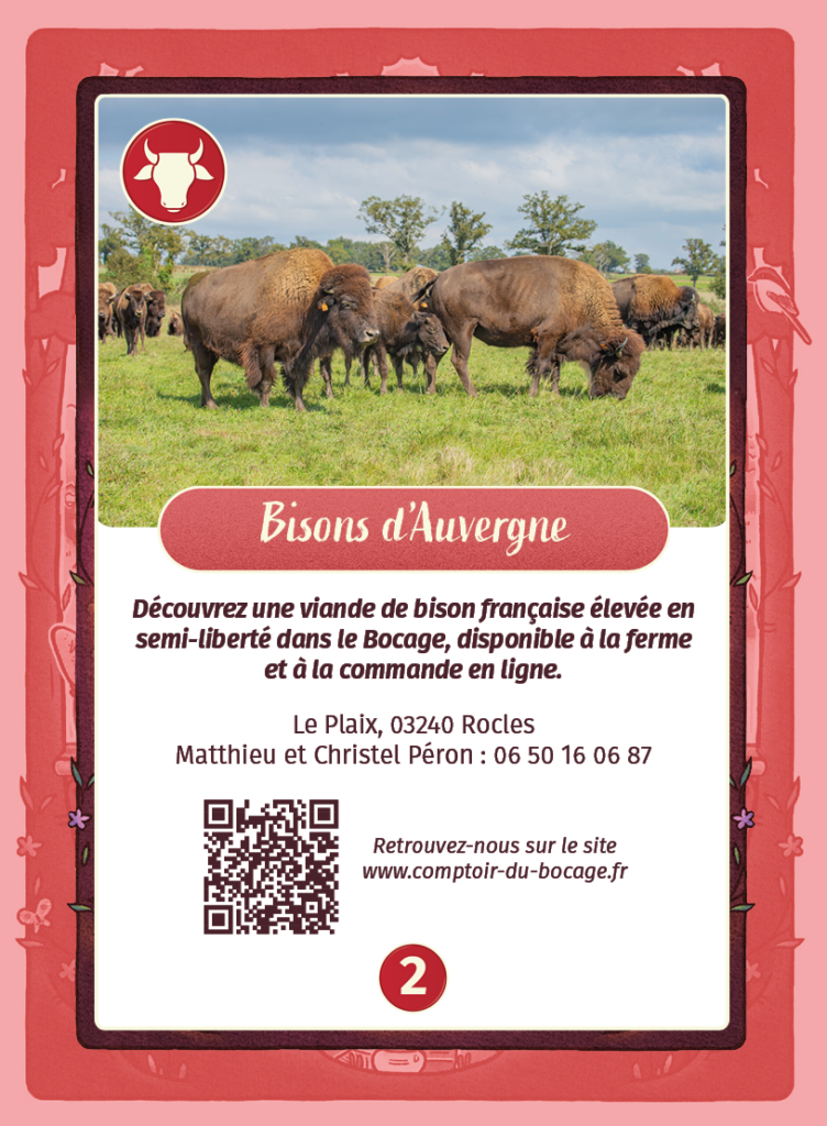Bisons d'Auvergne - Carte jeu Comptoir du Bocage