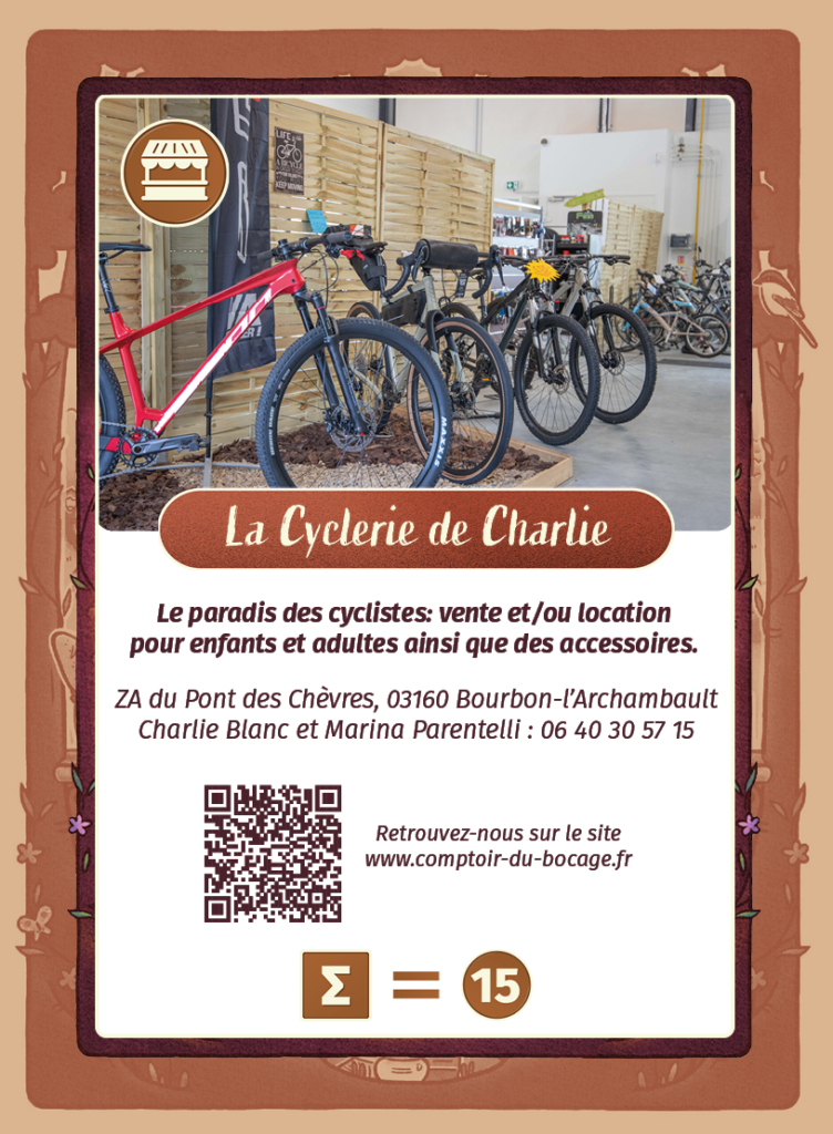 La cyclerie de Charlie - Carte jeux Comptoir du Bocage